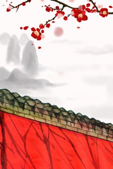 背景墙中国古城墙山水背景素材