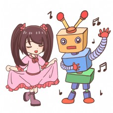 六一快乐六一儿童节与机器人跳舞