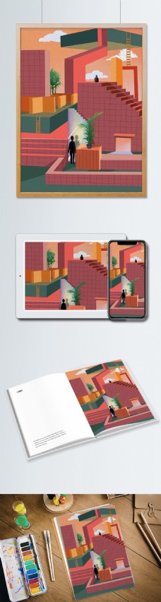 3d色界无边空间墙治愈色彩超现实插画