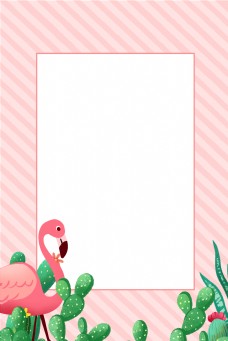 清新粉色夏季仙人掌边框海报背景