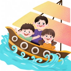 航海儿童节坐船儿童海上航行png免抠图