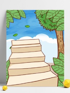 楼梯设计彩绘夏天树林楼梯背景设计