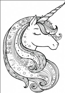 独角兽黑白画