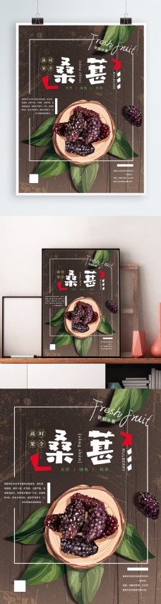 原创手绘桑葚水果海报