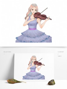 唯美手绘拉小提琴的美女