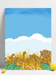 蓝色背景卡通手绘小麦丰收插画背景