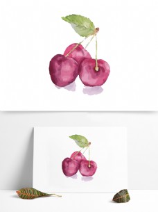 原创手绘水墨画三颗樱桃