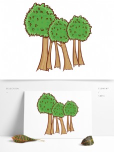 清新水彩树木卡通透明素材