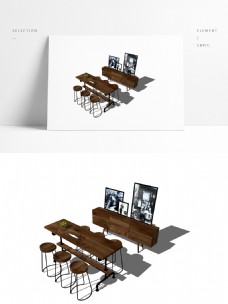 一套餐桌椅餐边桌模型