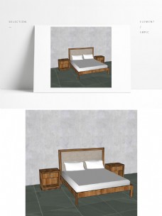 木色简约床和床头柜