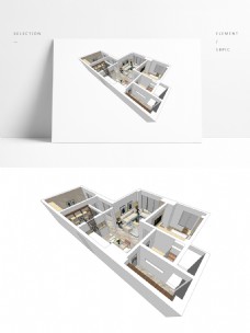 两居室户型SU全景模型