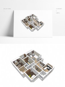 三房户型住宅草图大师全景模型