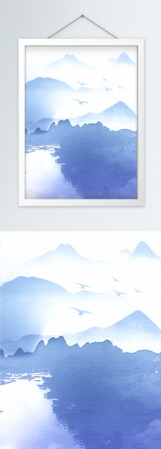 910中式江南水乡水墨手绘竖版装饰画