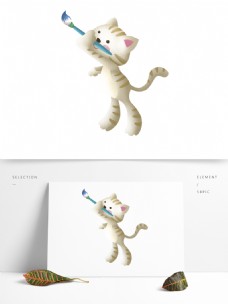 手绘画画猫咪动物卡通透明素材