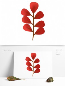 透明素材红色水彩叶子透明装饰素材