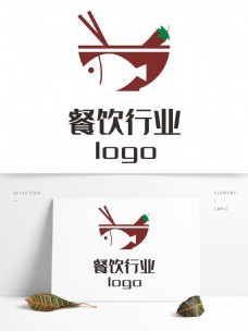 餐饮红色鱼厨师logo