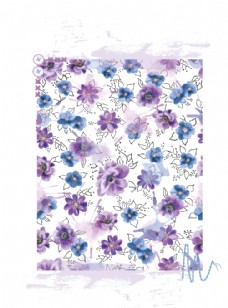 紫色水彩平铺花朵