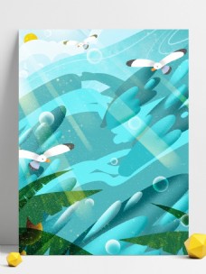 二十四节气立夏大水海鸥绿叶背景