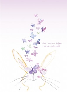 小清新水彩蝴蝶卡通兔子
