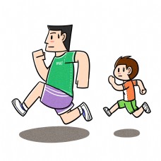 卡通父亲节夸张风父子跑步锻炼png透明底