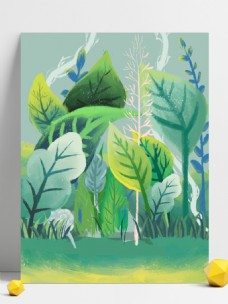 抽象手绘绿色植物插画背景