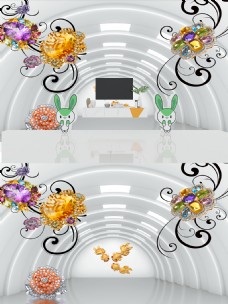 3D立体浮雕花朵背景墙
