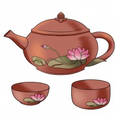 紫砂壶茶杯免抠