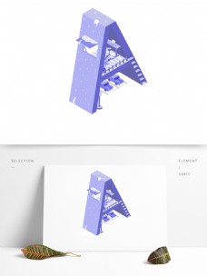 紫色2.5D字母A装饰图案设计元素