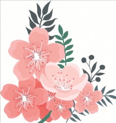 矢量手绘粉色花卉植物