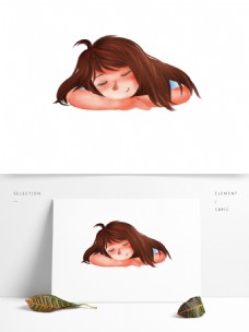 彩绘一个趴着睡觉的女孩子插画设计