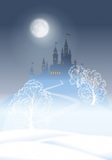蓝色雪中童话城堡