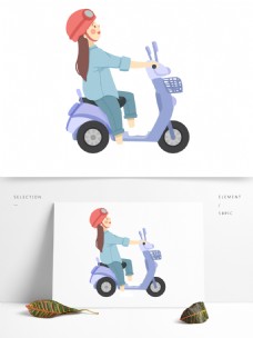 女人手绘骑车的女孩人物元素