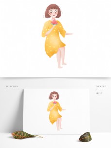 黄裙子的小女孩透明素材