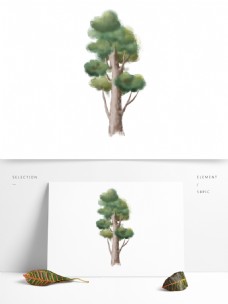 手绘水彩树木卡通透明素材