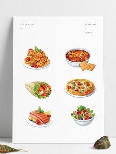 美食插图原创手绘一组美食快餐插画图