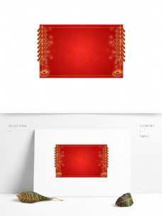 形色边框方形红色鞭炮元宝春节喜庆中国风边框