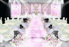 欧式喷泉粉色欧式婚礼舞台效果图