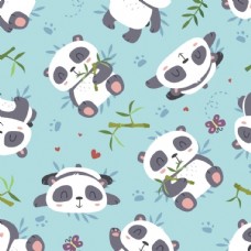 儿童卡通熊猫吃竹子
