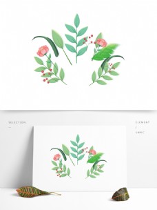 手绘绿色植物花朵设计元素
