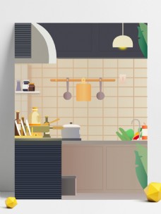 生活背景现代生活厨房手绘背景