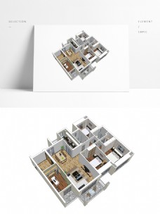 草图大师模型三房户型住宅设计SU模型