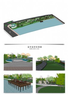草图大师模型沿湖景观带园林规划SU模型