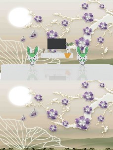 新中式3D浮雕珠宝花朵背景墙