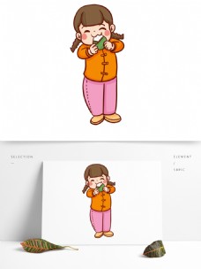 可爱风吃粽子小女孩插画人物元素