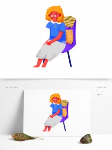 手绘坐着的女孩人物设计