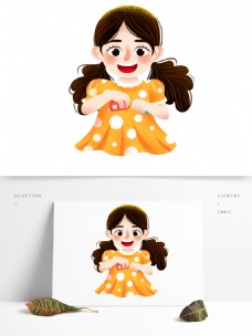 可爱小女孩卡通可爱一个玩玩具的小女孩