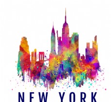 旅行彩绘都市建筑纽约