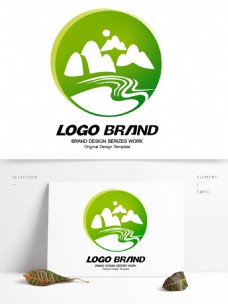 中国风绿色山水旅游标志公司LOGO设计