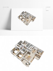 草图大师模型四室两厅户型住宅SU透视模型