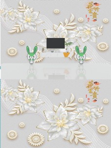 3D浮雕花朵立体背景墙